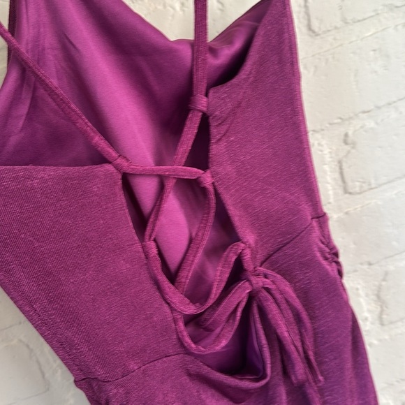Windsor dress plum purple tie up back halter style cinch ruched sides stretch - Picture 4 of 4